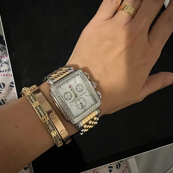 Michele Art Deco Watch XL yellow, silver and rose gold with Diamonds - Picture 3 of 11